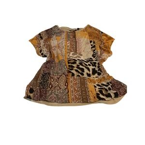 Rafaella Patchwork Blouse Womens Small Tan Leopard Paisley Mixed Print